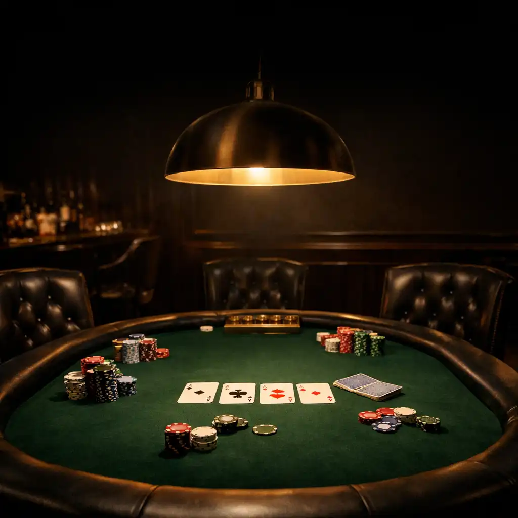 Table de poker professionnelle dans un salon privé élégant avec éclairage tamisé