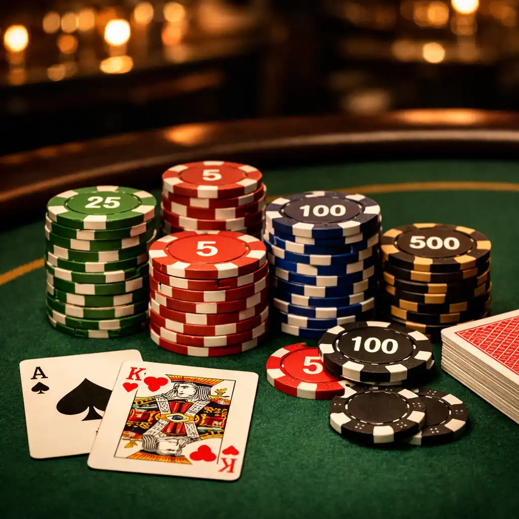 Table de poker professionnelle avec jetons et cartes