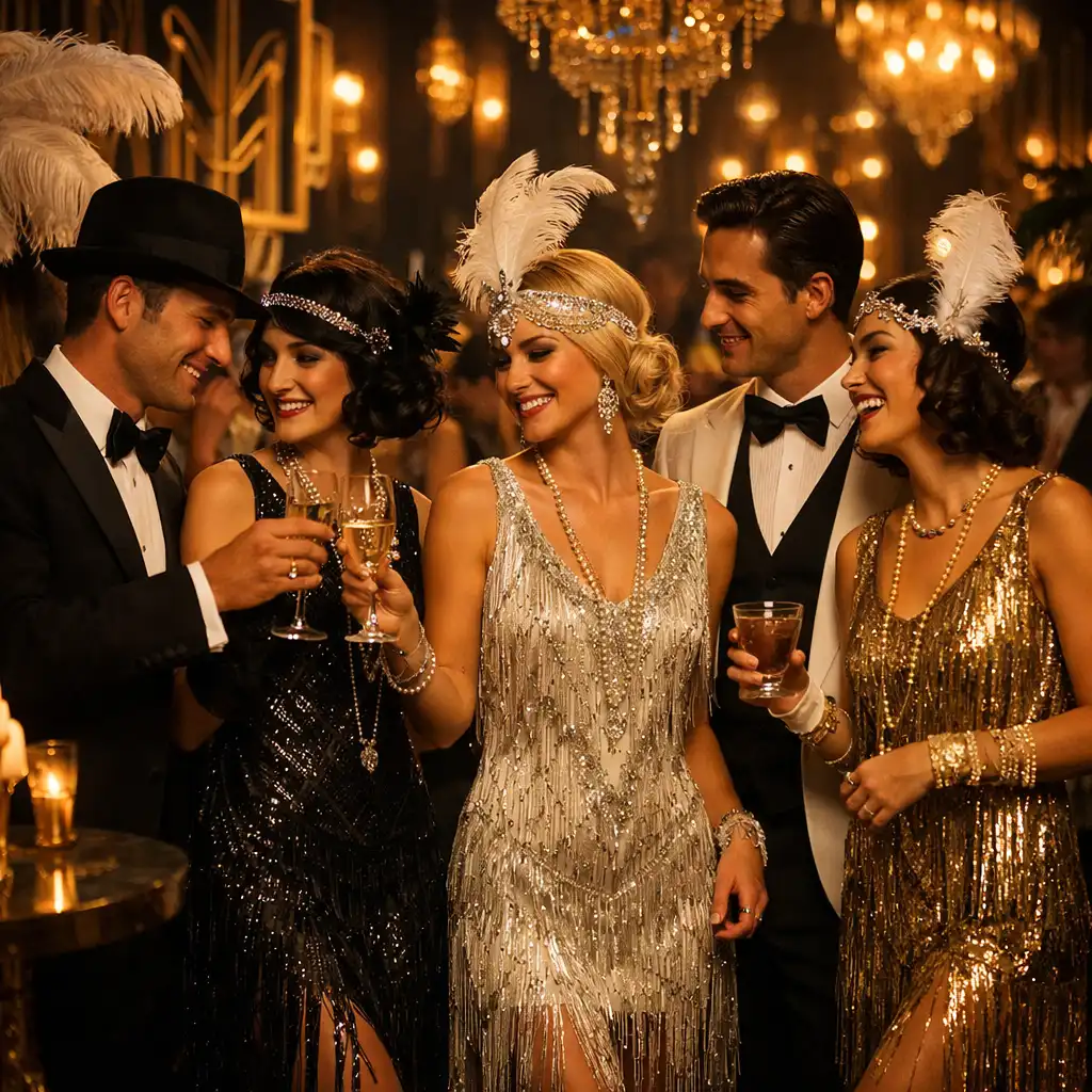 Invités costumés lors d'une soirée à thème années folles